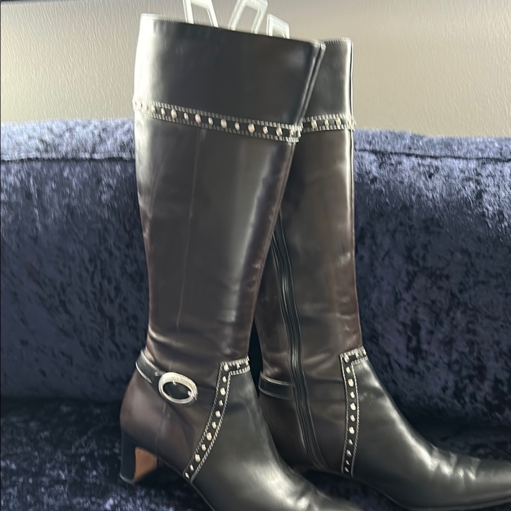 Brighton Black Heeled Boots with Studded Elegance